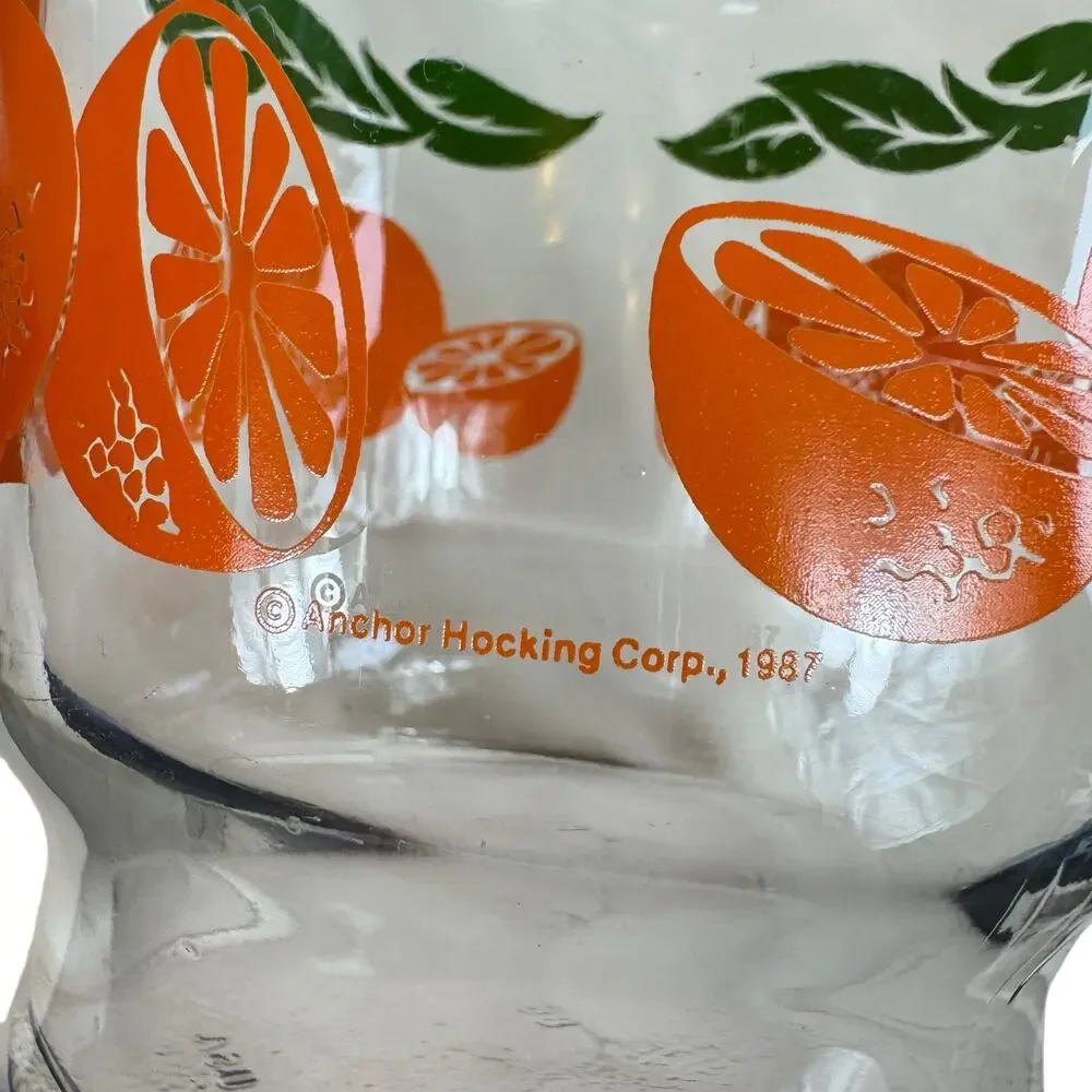 Vintage 1987 Anchor Hocking Corp. Oranges Orange Juice Glass Decanter Jug